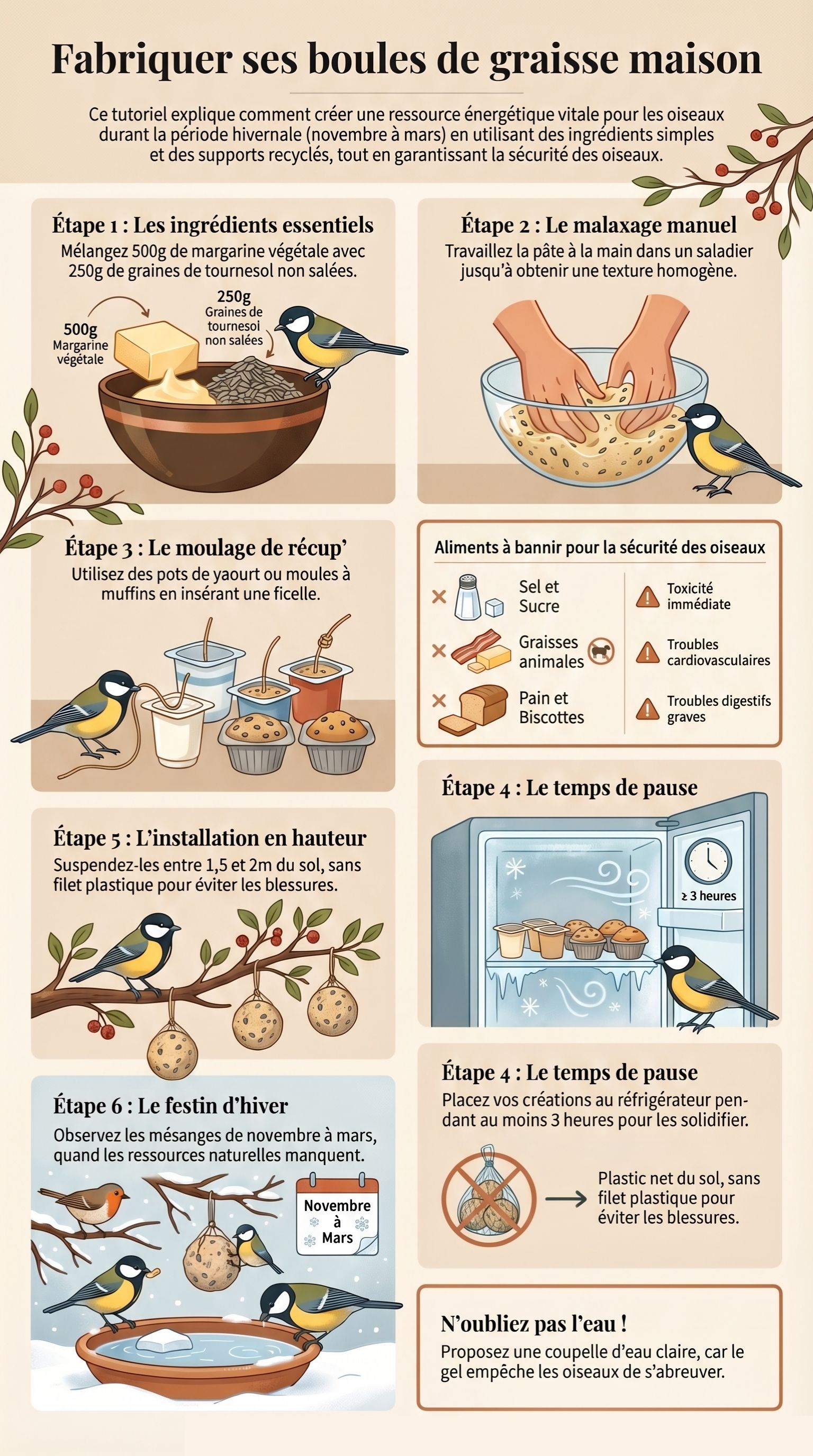Infographie fabriquer des boules de graisses pour les oiseaux